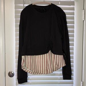 Chic Black Blouse with Red Striped Detail